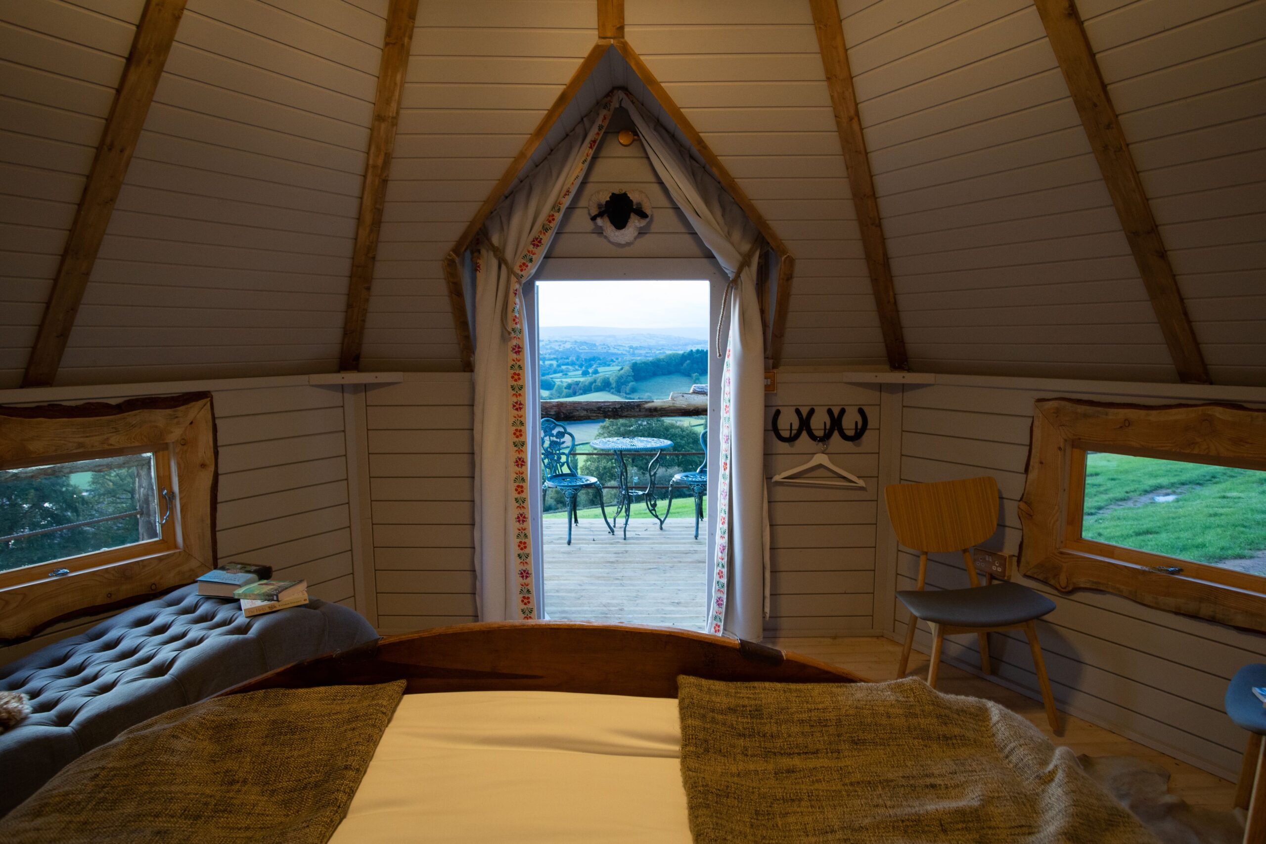 The view from cabins at adults-only holiday site The Dragon's Gate in Herefordshire