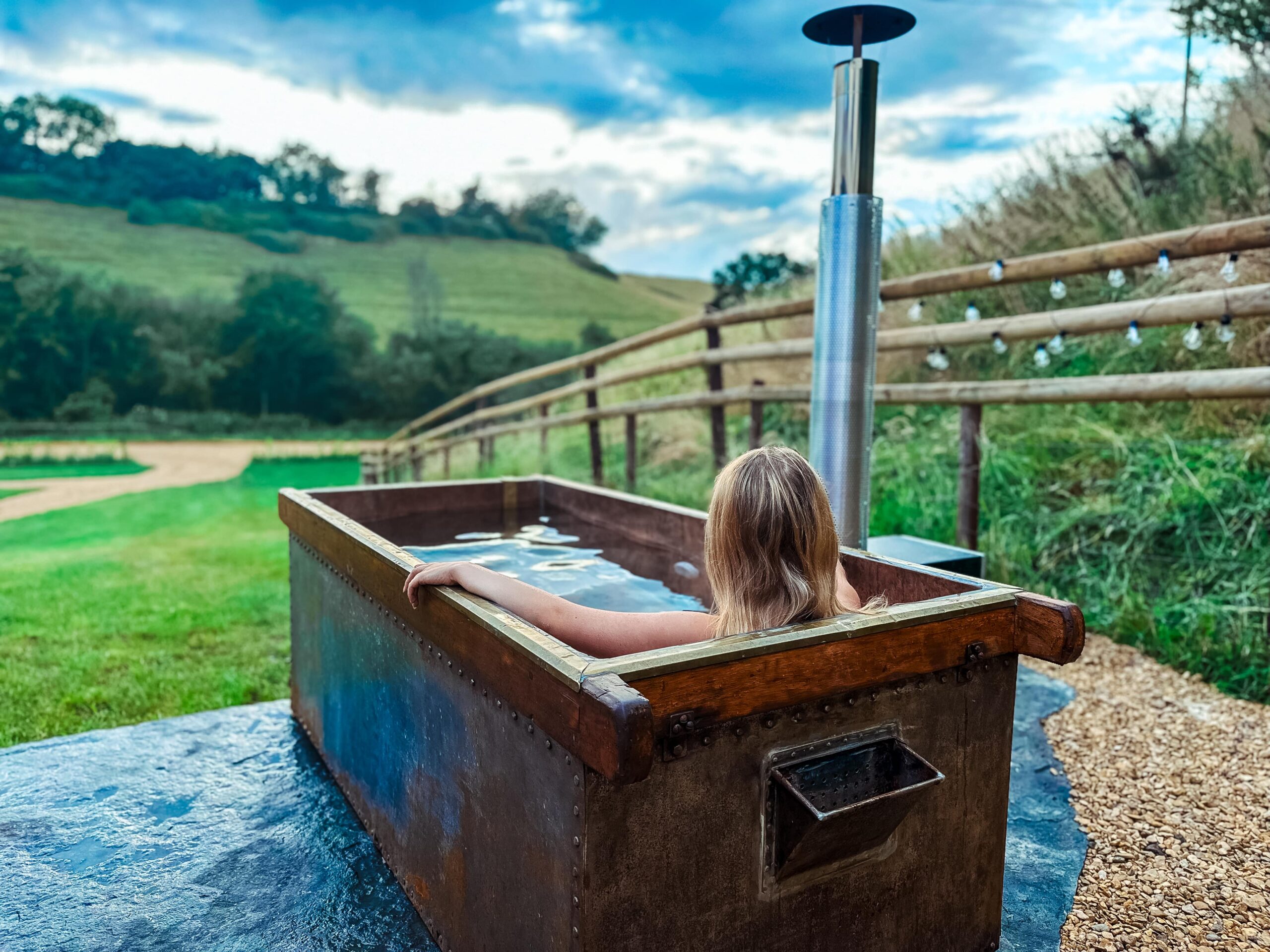 Take a dip in the outdoor bath at Hadspen Glamping in Somerset