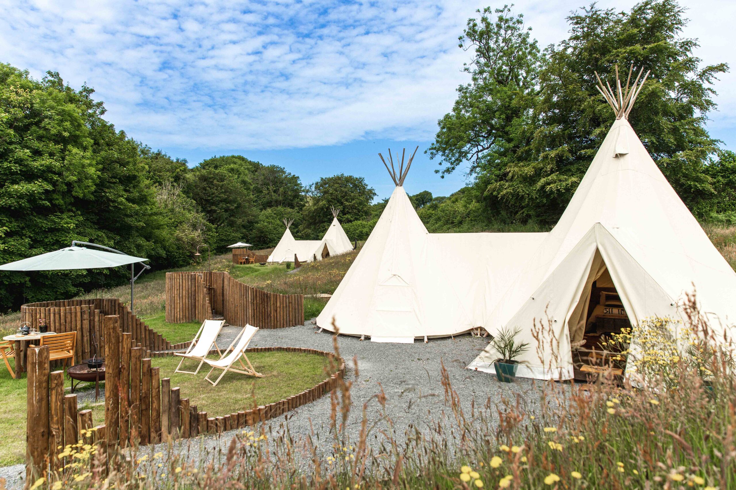 Tipi tents at Harta Retreat glamping site in Devon