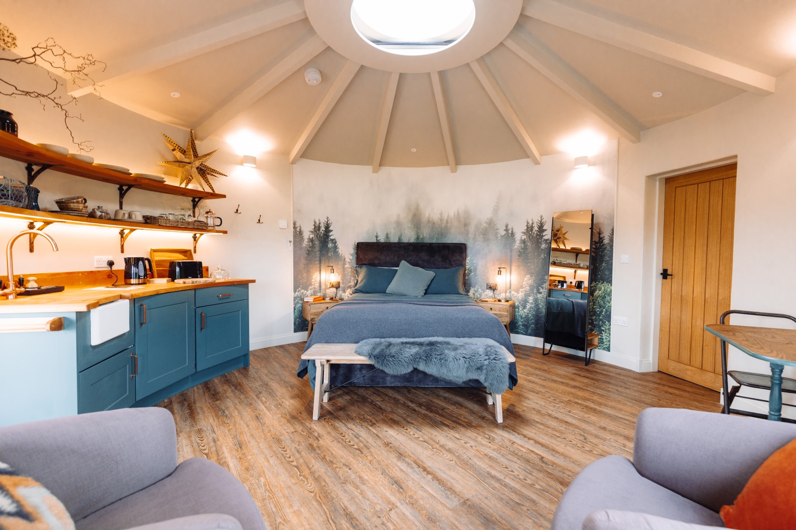 Inside the luxury roundhouse at adults-only holiday retreat The Laundry Garden in North Wales